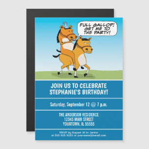 Funny Horse Riding Horse Birthday Party Magnetische Uitnodiging