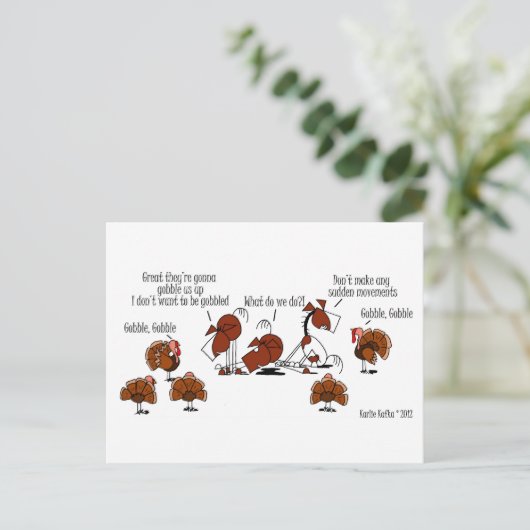 Funny Horse & Turkey Thanksgiving Cartoon Briefkaa Feestdagenkaart (Staand voorkant)