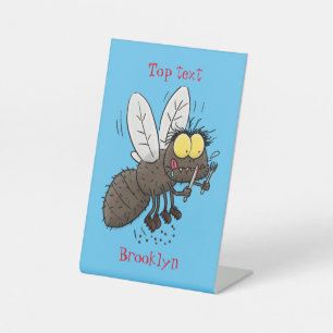 Funny horsefly insect cartoon reclamebord met voetstuk