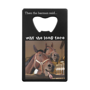 Funny Horses Long Face Animal Caption Kredietkaart Flessenopener