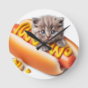 Funny Hot Dog Cat Wall Clock - Cute and Whimsical Ronde Klok
