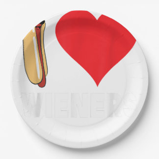 Funny Hot Dog Design - I Love Wieners Heart BBQ LG Papieren Bordje