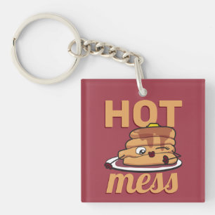 Funny Hot Mess Cute Pancakes Flapjacks aple Syrup Sleutelhanger