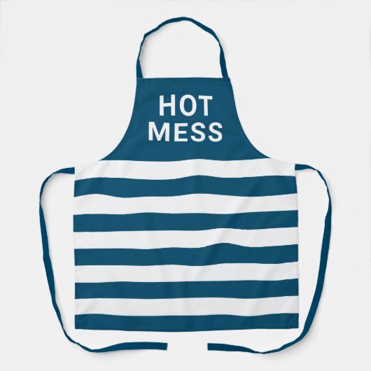 Funny Hot Mess Navy Blue Stripes Baking  Schort (Voorkant)