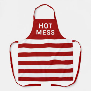 Funny Hot Mess Quote Red White Striped Kitchen Schort