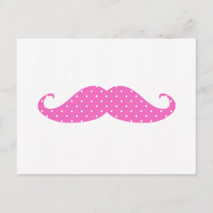 Funny Hot Pink Polka Dots Mustache Briefkaart
