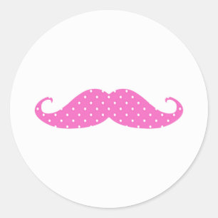 Funny Hot Pink Polka Dots Mustache Ronde Sticker