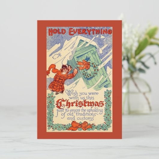 Funny  houdt alles vol met kerstmis feestdagenkaart (Staand voorkant)