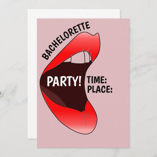 FUNNY HOUR RED LIPS BACHELORETTE INVITATION PARTI (Devant / Derrière)