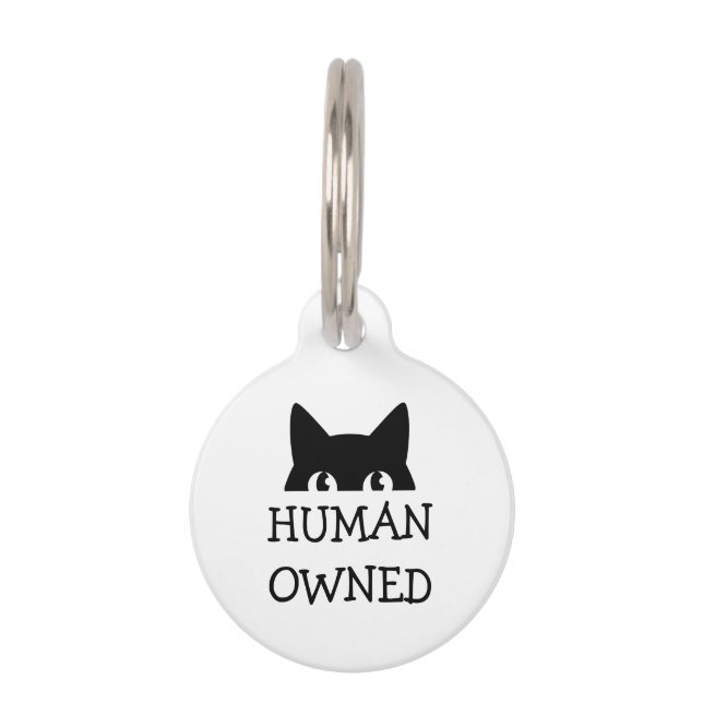 Funny Human Owned Cat Tag Huisdierpenning (Voorkant)