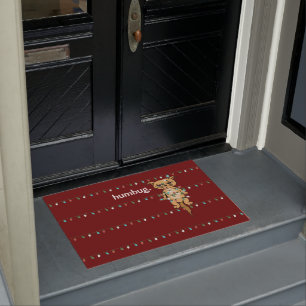 Funny Humbug Tangled Grumpy Xmas Cat Berry Holiday Deurmat