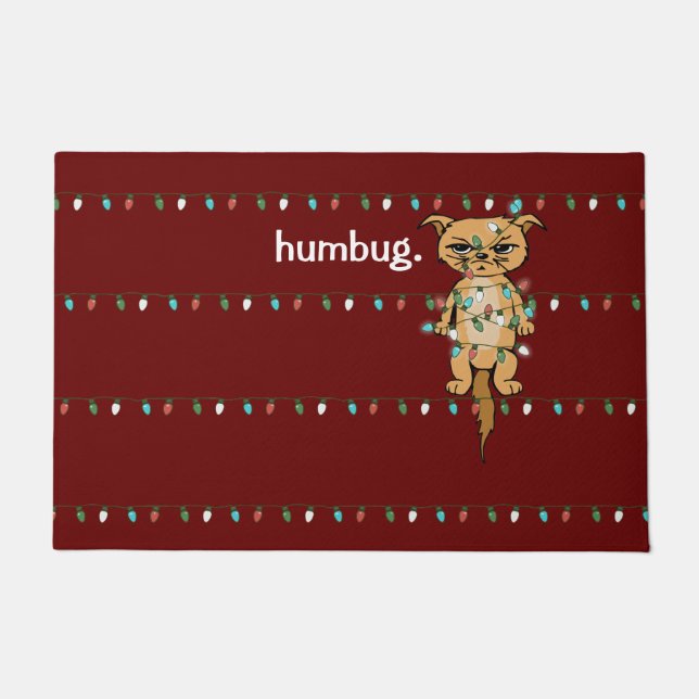 Funny Humbug Tangled Grumpy Xmas Cat Berry Holiday Deurmat (Voorkant)