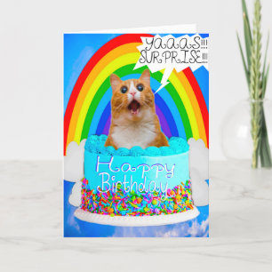 Funny Humor Crazy Cat Surprise Birthday Card Feestdagen Kaart