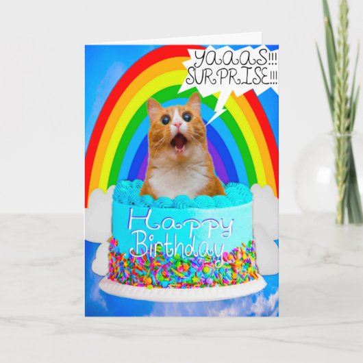 Funny Humour Crazy Cat Surprise Carte d'anniversai (Devant)