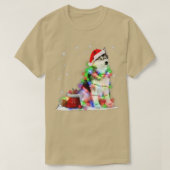 Funny Husky Dog Tree kerstlampjes Pajama T-shirt (Design voorkant)