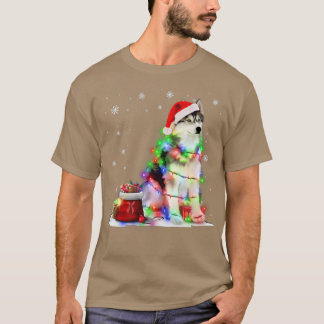 Funny Husky Dog Tree kerstlampjes Pajama T-shirt