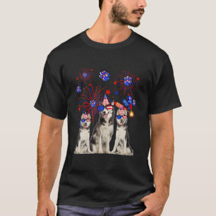 Funny Husky Dogs American Flag Lover Happy 4th T-shirt