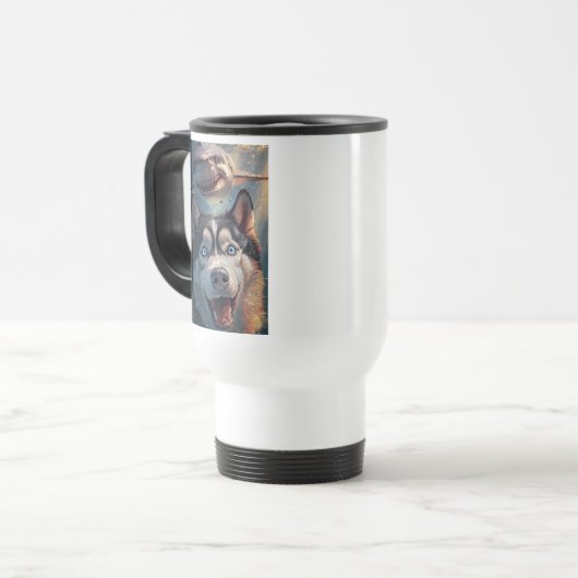 Funny Husky Shark Chase Travel Mug Reisbeker (Voorkant links)