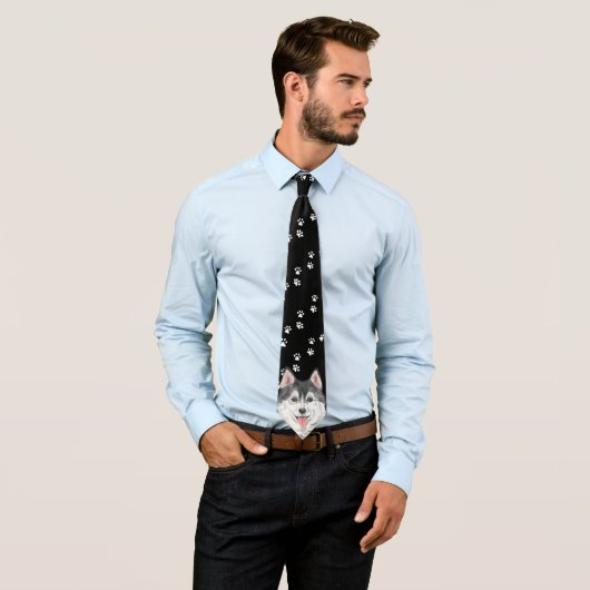 Funny Husky stropdassen met Dog Paws Stps Pet Blac (In situ)