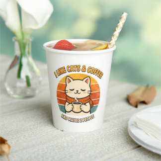 Funny "I Like Cats & Coffee" Disposable Paper Cups Papieren Bekers