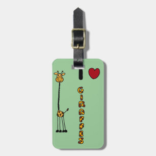 Funny I Love Giraffe cartoon Bagagelabel