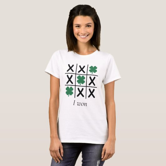 Funny I Won Shamrock Tic Tac Toe T-shirt (Voorkant volledig)