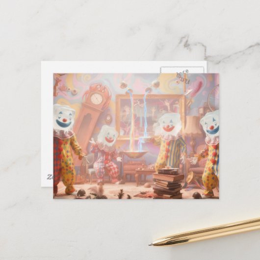 Funny icecube clowns surreal circus briefkaart (Voorkant / Achterkant in situ)