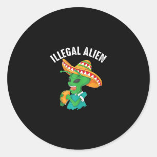 Funny Illegal Alien Cool Mexican Eating Taco Food Ronde Sticker