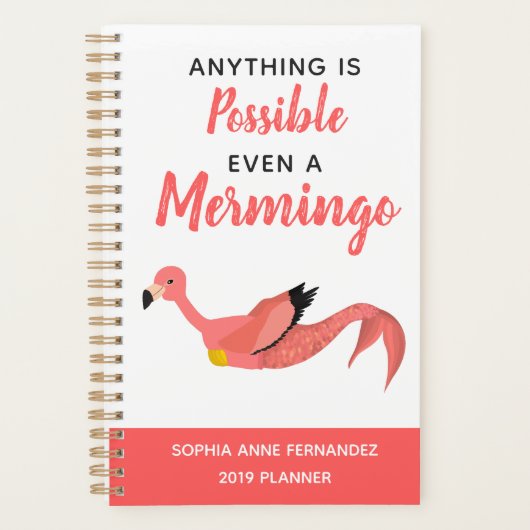 Funny Inspirerend Mermaid Flamingo Mermingo Planner (Voorkant)
