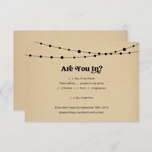 Funny Invitation Reply Kaart Insert - Rustic Kraft (Voorkant / Achterkant)