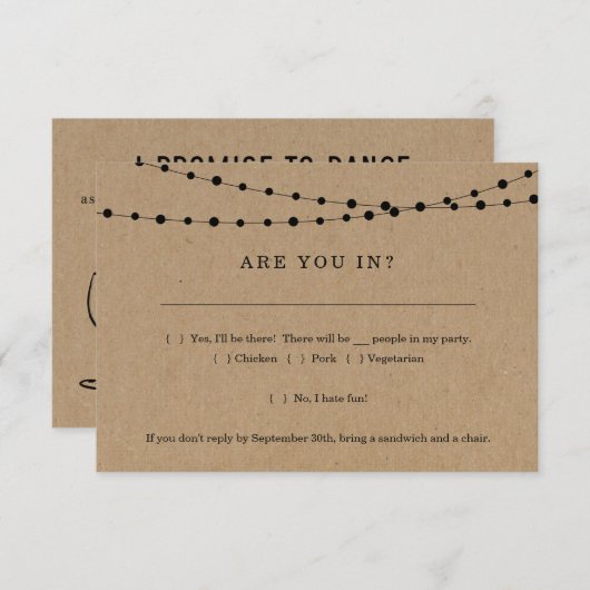 Funny Invitation RSVP Card Insert w-Song Request Kaart (Voorkant / Achterkant)