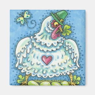 FUNNY IRISH HEN, GROENE EIEREN EN SHAMROCKS CUTE MAGNEET