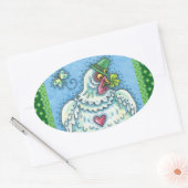FUNNY IRISH HEN, GROENE EIEREN EN SHAMROCKS CUTE OVALE STICKER (Envelop)