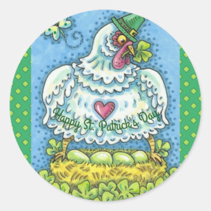 FUNNY IRISH HEN, GROENE EIEREN EN SHAMROCKS CUTE RONDE STICKER
