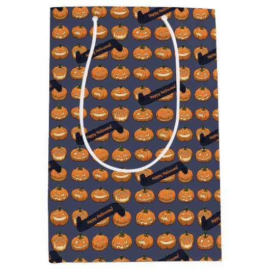 Funny Jack O Lantern Happy Halloween! Pumpkins Medium Cadeauzakje (Voorkant)