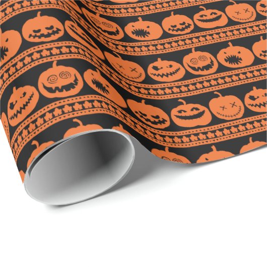 Funny Jack O Lanterns Halloween Pumpkin Pattern Cadeaupapier (Rol Hoek)