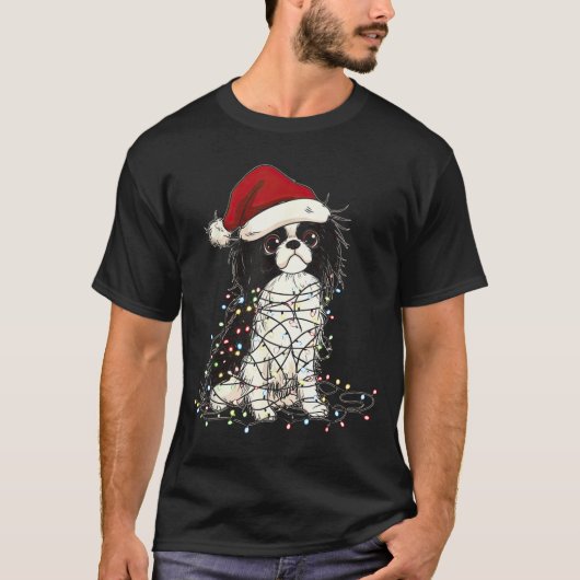 Funny Japanese Chin Christmas Graphics Dog Lights  T-shirt (Voorkant)