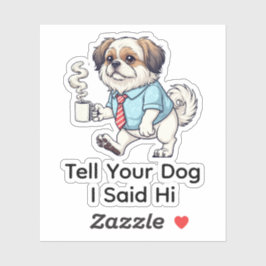 Funny Japanese Chin Dog Business Suit Coffee  Sticker