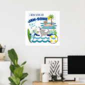 Funny Jawsome Shark Surfboard Kinderen Poster (Thuiskantoor)