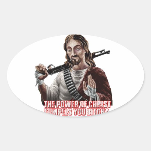 Funny jesus ovale sticker (Voorkant)