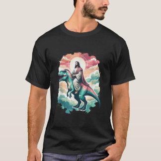 Funny Jesus Riding T Rex Dinosaur Meme Parody for  T-shirt