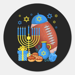 Funny Jewish Football Ball Menorah Happy Hanukkah Ronde Sticker