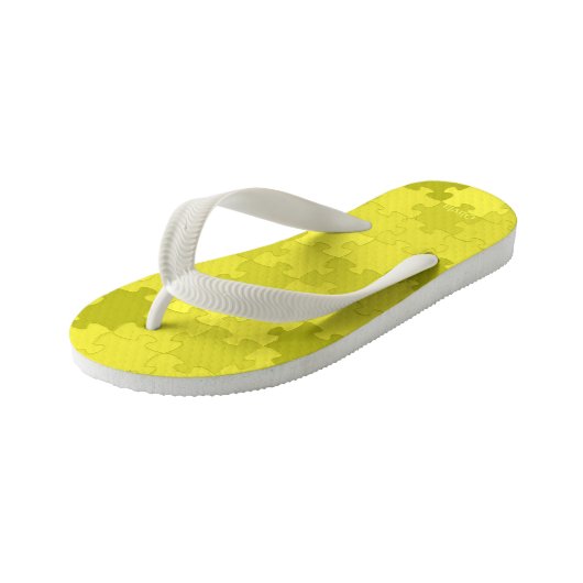 Funny Jigzaag Puzzle Pattern Voeg naam Geel Groen  Kinder Teenslippers (Schuin)