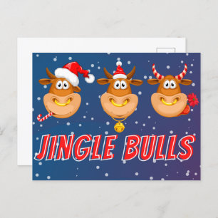 Funny Jingle Bulls Carte postale de Noël