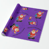 Funny Jolly Santa Claus Paars kerstman Cadeaupapier (Uitgerold)