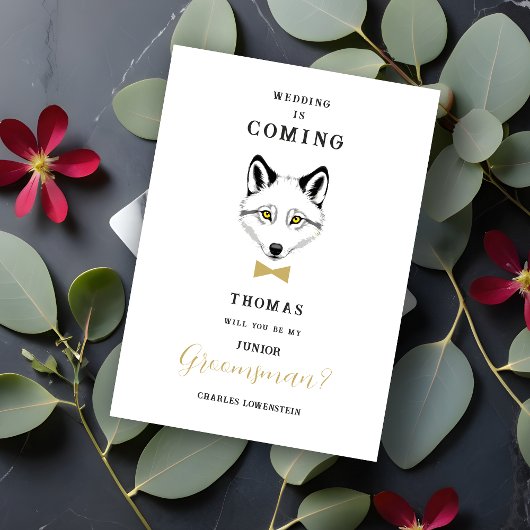 Funny Jr Groomsman Gold Bow Tie Wedding Proposal