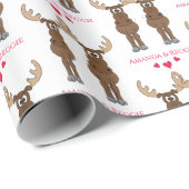 Funny Jubileum Party Cute Moose Custom Cadeaupapier (Rol Hoek)