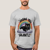 Funny "Judging You Silently" Grumpy Black Cat ✨🌈 T-shirt (Voorkant)