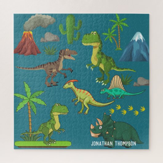 Funny Jurassic monogrammed mountainblue Legpuzzel (Verticaal)