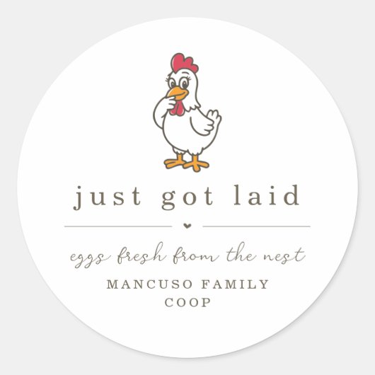 Funny Just Got Laid Farm Coop Egg Carton Label (Voorkant)